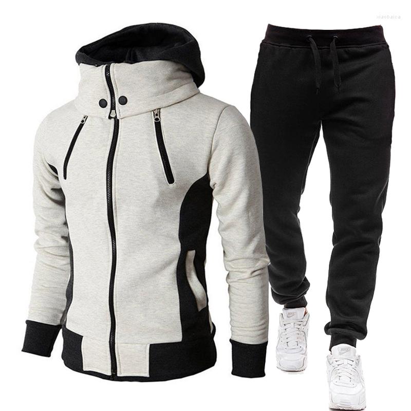 

Men's Tracksuits Autumn Winter Men Tracksuit Suits Casual High Callor Jacket Pants 2 Pieces Sportswear Male Zipper Sweatshirts Jogging, Light grey