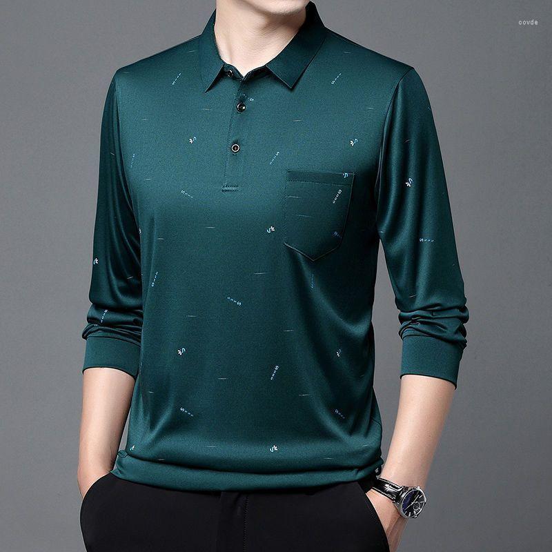 

Men's Polos Long Sleeve T-shirt Top Spring Autumn Men's Lapel Plus Size Polo Fashion Letter Printing Pocket Pullover Tee Clothes, Blue