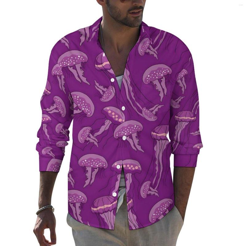 

Men' Casual Shirts Purple Jellies Shirt Glowing Jelly Fish Long Sleeve Custom Harajuku Blouses Autumn Trendy Oversize Clothing, Style-12