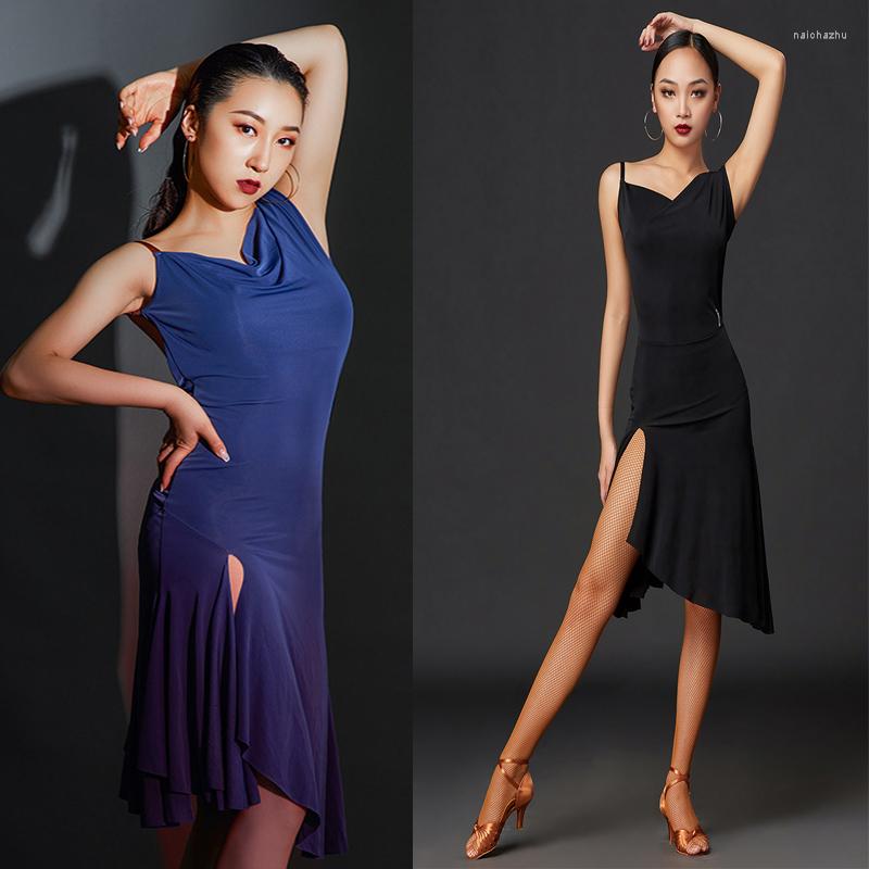 

Stage Wear 2023 Latin Dance Dress Sexy Black Backless Women Rumba Salsa Samba Cha Dancewear, Blue