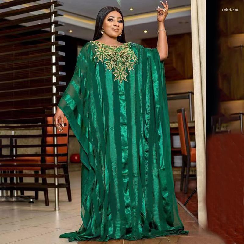 

Ethnic Clothing Green Polyester African Dresses For Women Summer Plus Size Long Robes Dashiki