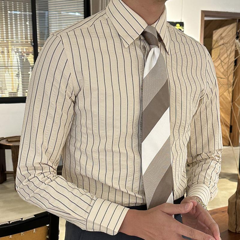 

Men's Casual Shirts Spring Men Gentleman's Business Social Luxury Formal Shirt Contrasting Stripes Button Up For Dress Long Sleeve, Picture only shirt