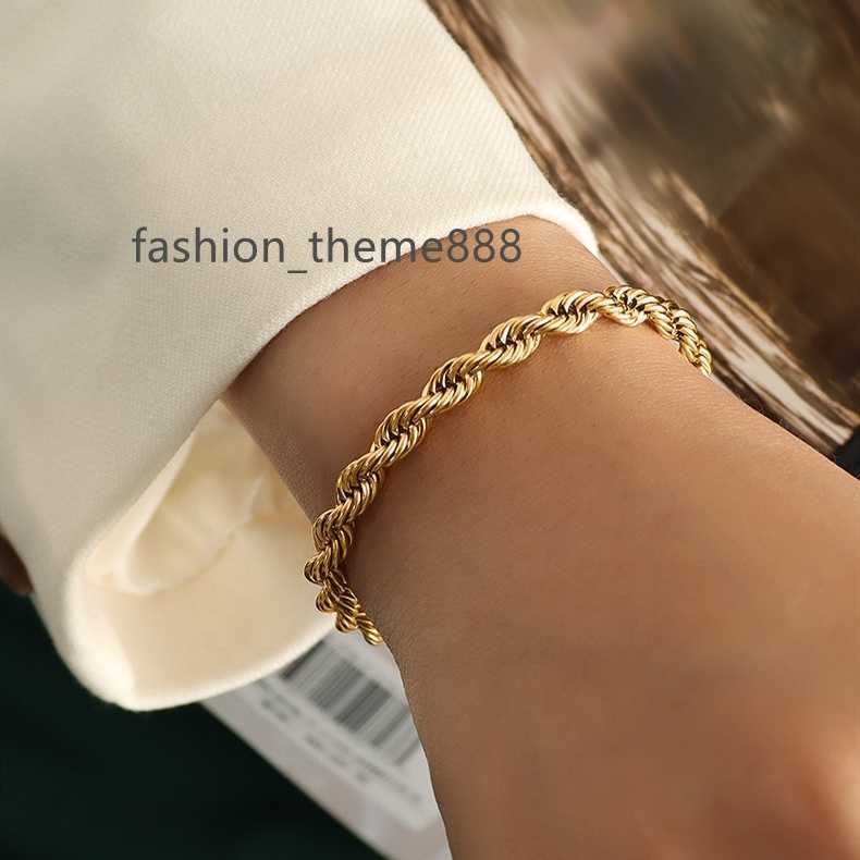 

Wholesale Custom PVD 18K Gold Plated Stainless Steel Fashion Waterproof Jewelry 5MM Thick Twisted Rope Chain Bracelet Women