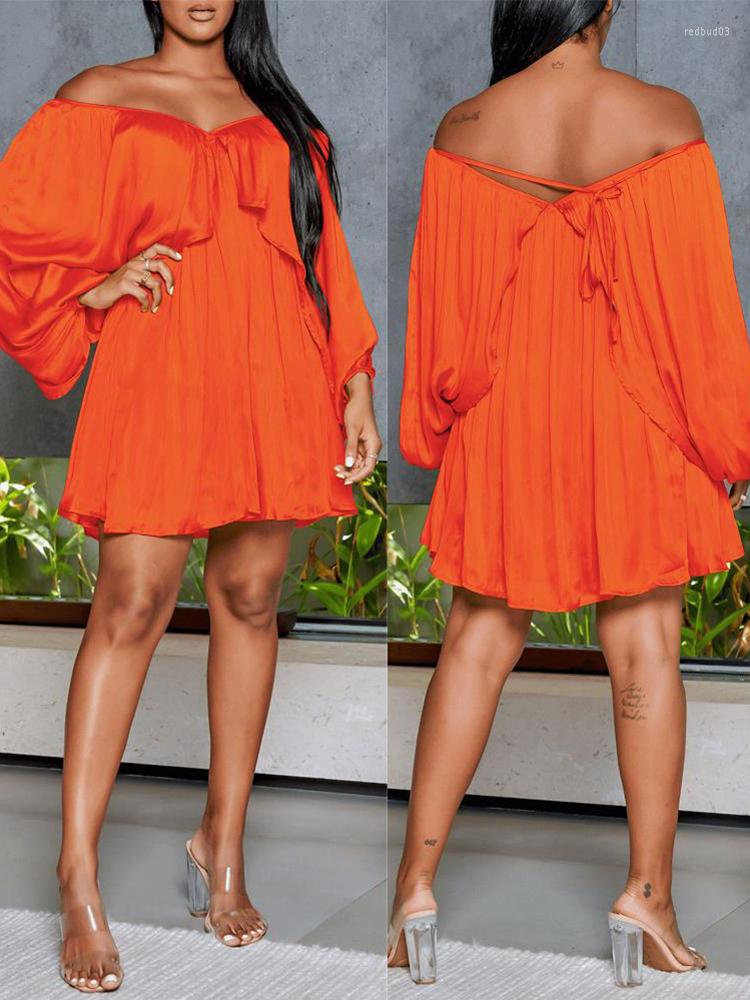 

Casual Dresses Off Shoulder Lantern Sleeve Swing Dress, Jly707b