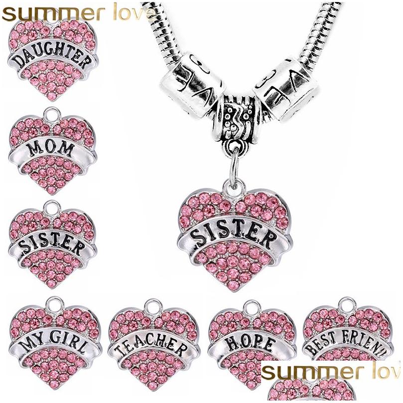 

Charm Bracelets Crystal Heart Shape Bracelet Love Family Chain Diy Gifts For Mom Grandma Sister Teacher Nurse Jewellry Drop Delivery Dh8Jw