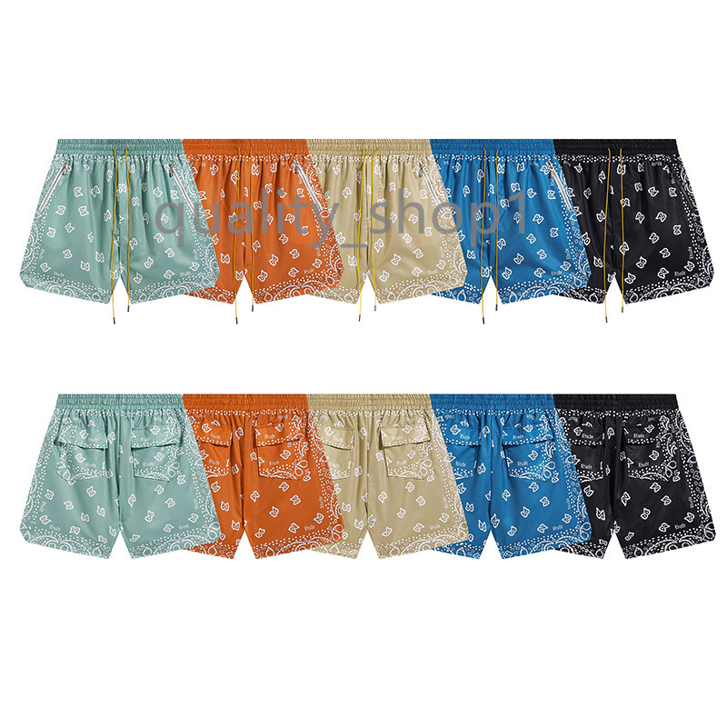 

Designer RHUDE Men' Shorts Fashion Luxury Printed Mesh Draw Rope High Street Women Men' Shorts Summer Casual Double Layer Quarter Pants Beach Shorts Size -XL