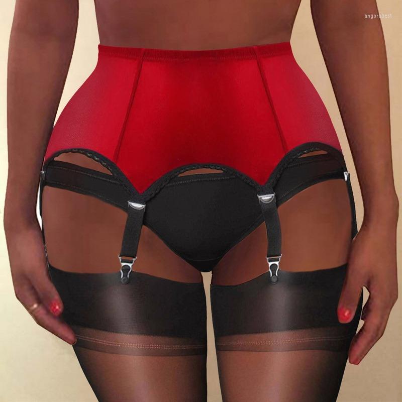 

Garters Sexy Women Mesh Garter Belt High Waist Stocking Holder 6 Straps Elastic Suspender Without Panties Lace Gothic Lingerie, Style2-red