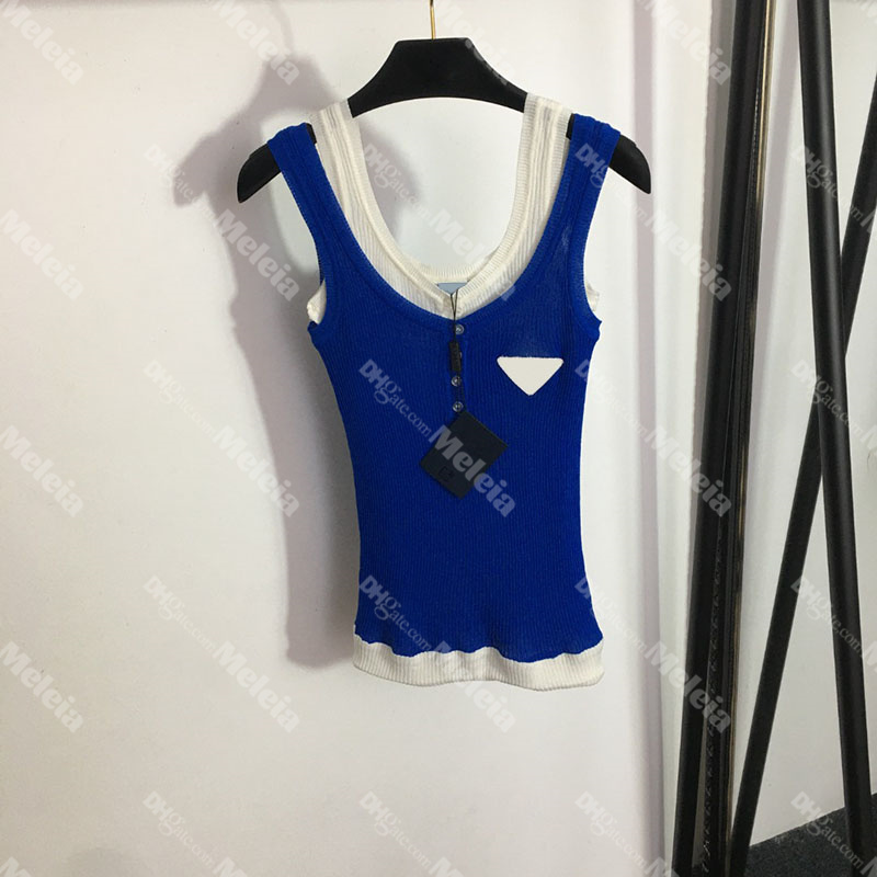 

Triangle Badge Tanks Women Fake Two Pieces Knits Designer Knitted Cropped Tops Lady Sexy Tank Top, Orange