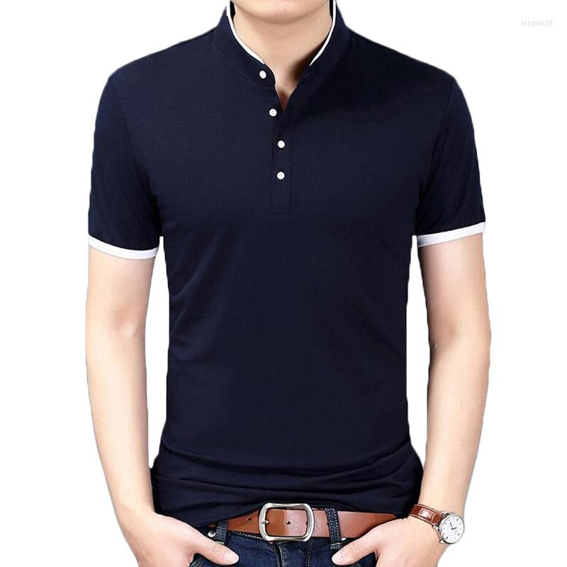

Men's T Shirts 2023 Summer Tshirt Men Fashion Solid Color Slim Fit Short Sleeve Mens Mandarin Collar Casual T-Shirt Brand Clothing, Dark blue