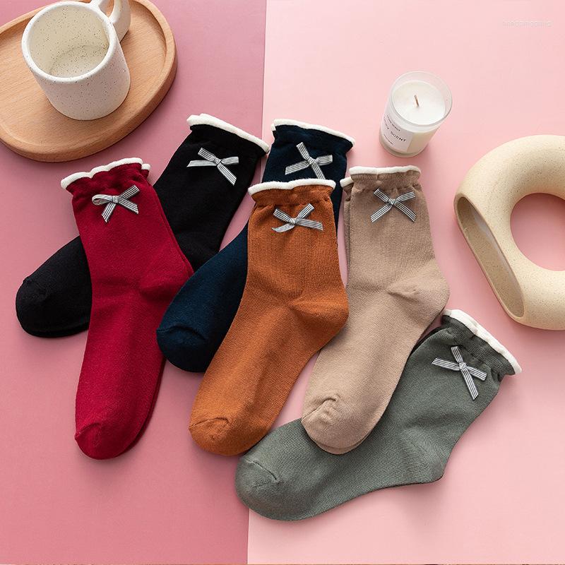 

Men's Socks Women Bow-Knot Girls Ins Trend Lace Middle Tube Japanese Cute Autumn And Winter Cotton Pile For, M7a04