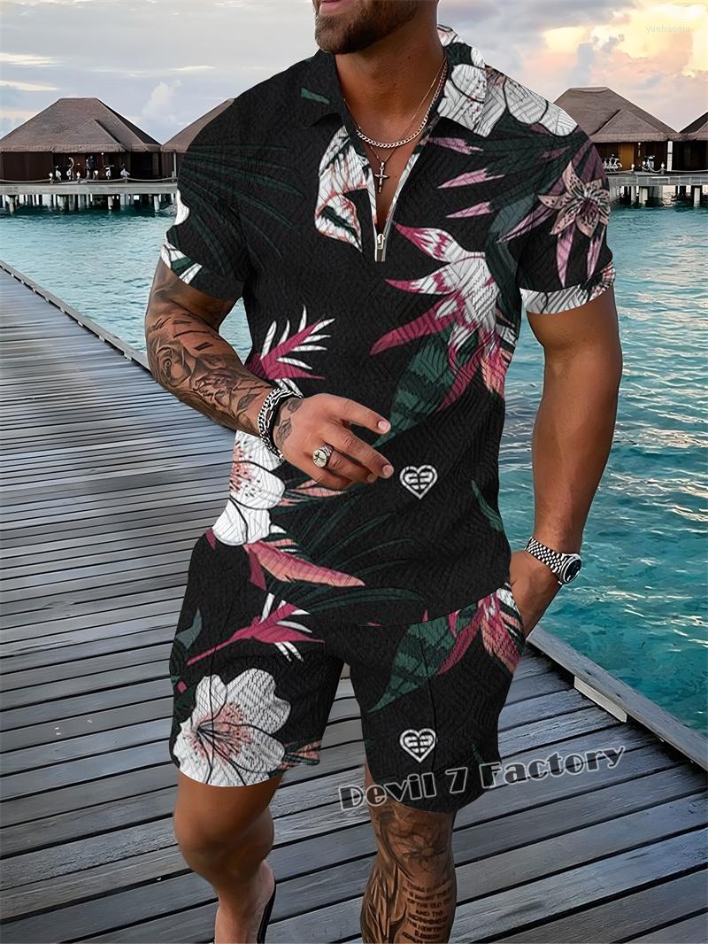 

Men' Tracksuits Trend Floral Plants 3D Print Men' Tracksuit Sets Casual Zipper Polo Shirt And Shorts 2pcs Fashion Streetwear Pullover, Rtzz2c2315174