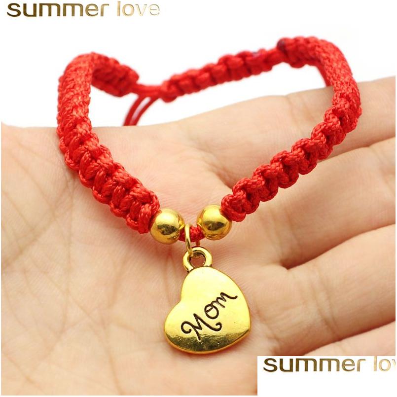 

Charm Bracelets New Handmade Heart Mom Braided Bracelet Red Thread String I Love You Rope For Mothers Day Gifts Jewelry Women Drop De Dhnmx