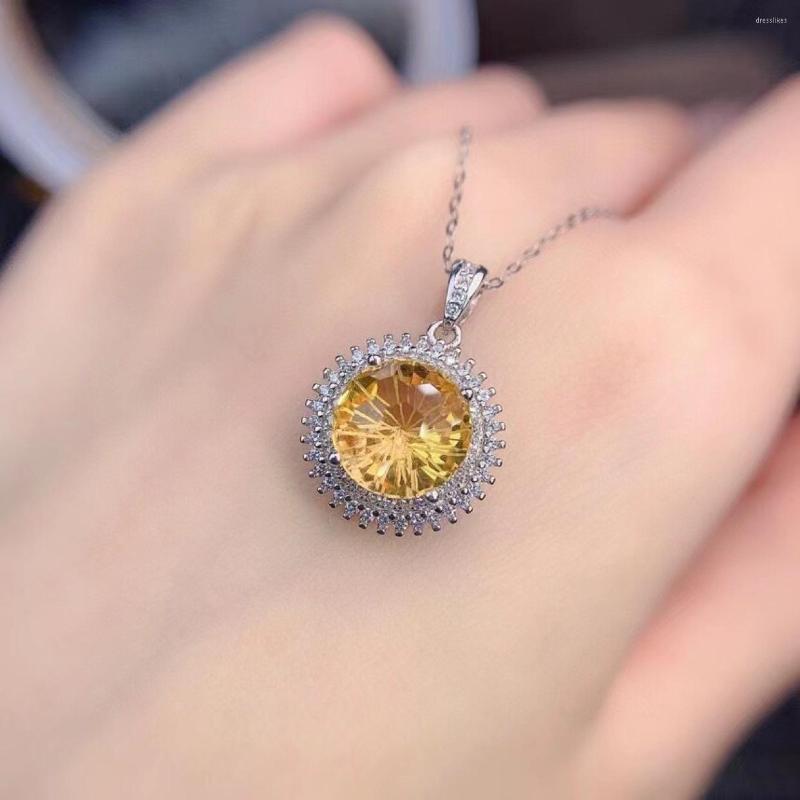 

Pendant Necklaces 4 Fireworks Cut Imitation Citrine Gem Necklace Collares White Gold Plated For Women Jewelry
