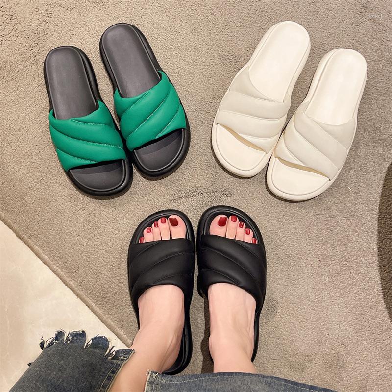 

Slippers Thick Sole One Line For External Wearing Couples 2023 Summer Lightweight And Comfortable Bread Shoes, Green