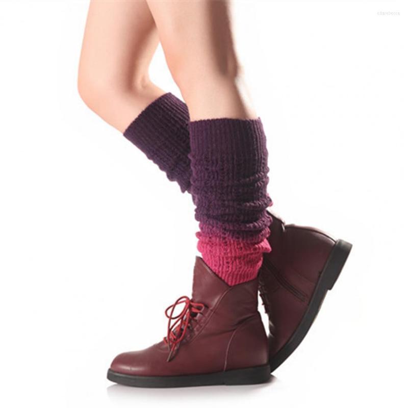 

Women Socks 1 Pair Knitted Gradient Color Autumn Winter Windproof Cold Resist Boot Cuffs Calentadores De Pierna Mujer, Dark orange