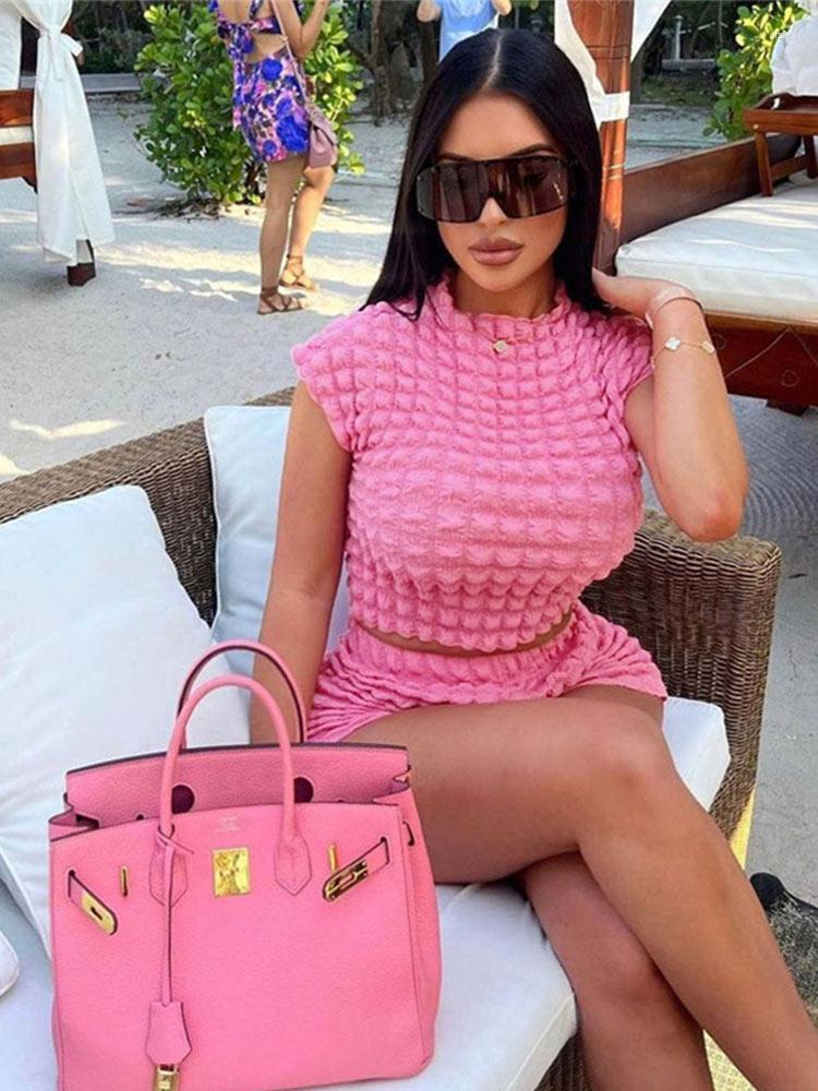 

Women' Tracksuits Fashion Vintage Pleated Women' Short Set Sleeveless Shirt Blouse And Shorts Suit 2023 Female Pink 2 Piece Outfit, Black