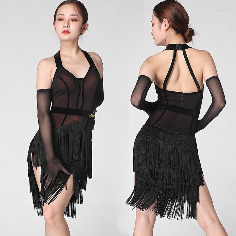

Stage Wear Latin Dance Dress Female Adult Sexy Sleeveless Backless Tassel Professional Competition Tango Salsa Cha Samba Rumba DNV13704, Picture shown