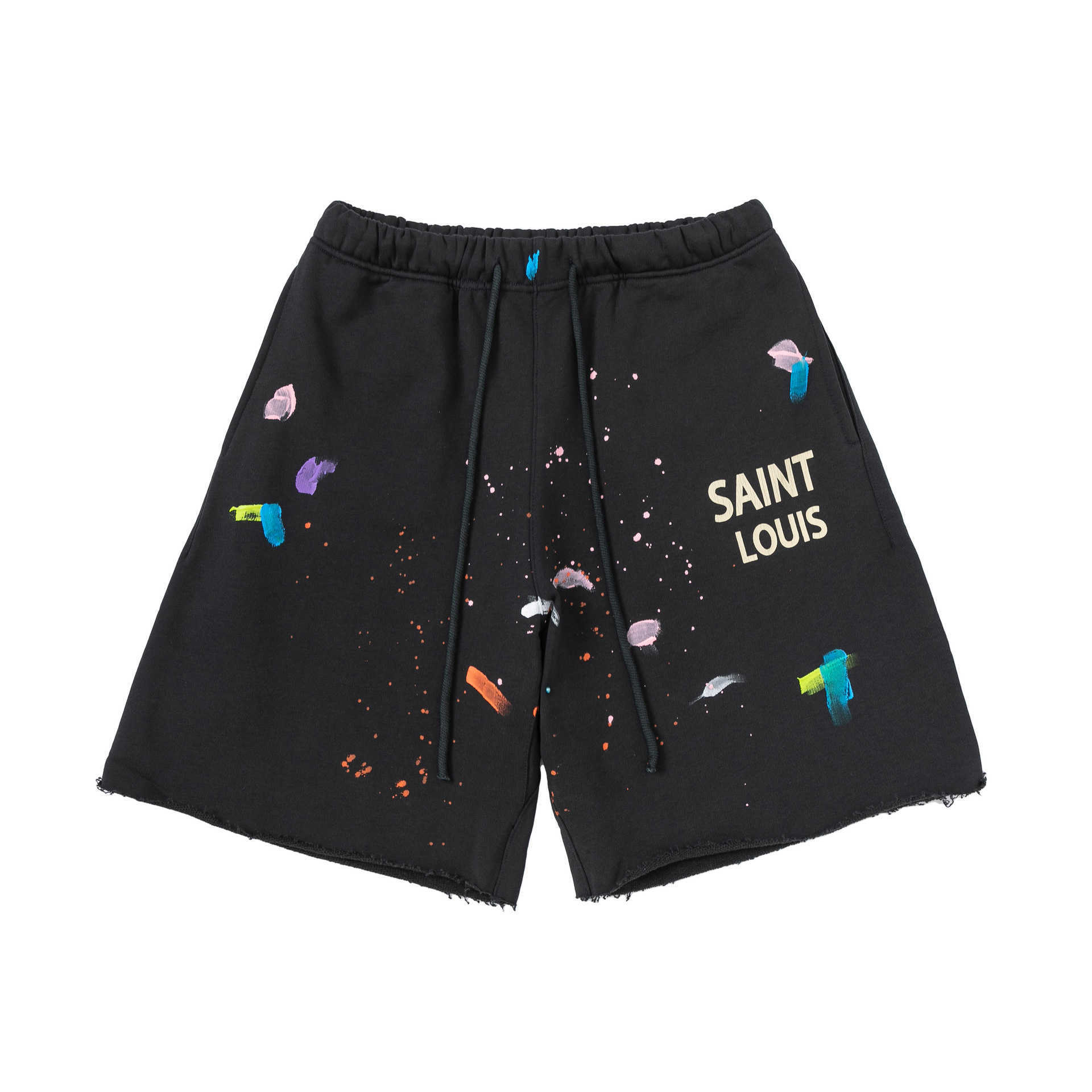 

Saint American Graffiti Speckle Shorts Summer Loose Casual Large Sport Capris Men' Trendy Brand{category, Black grey