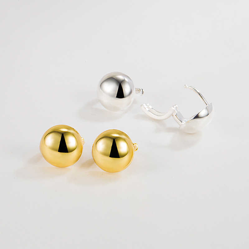 

Korea Silver ins net red cool wind round bead earrings women's simple Sen series thin ear jewelry