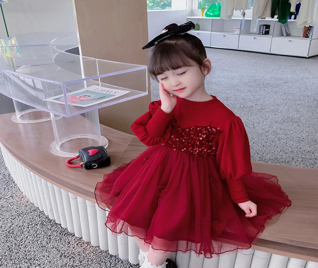 

Girls039 autumn and winter new sequins thickened Korean foreign style dress dress1622584, Crimson