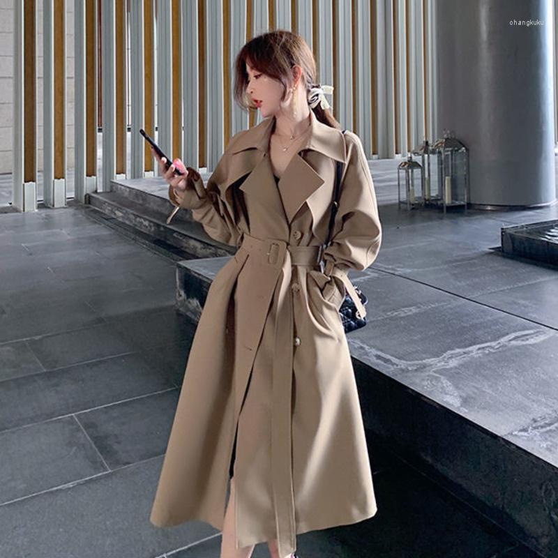 

Women' Jackets Vintage Midi Long British Women Trench Coat Fashion Sleeve With Sashes Female Windbreaker Casaco Feminino Chaqueta De Mujer, Khaki