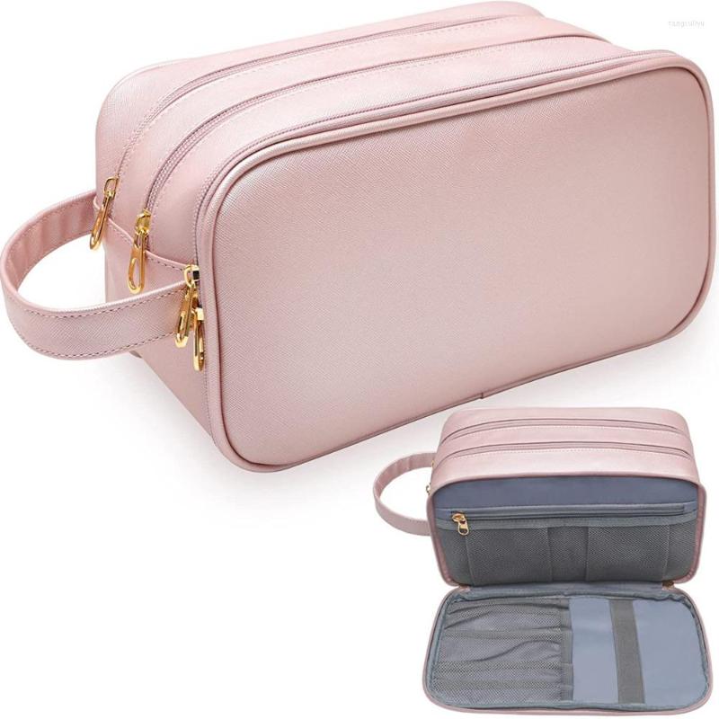 

Cosmetic Bags Toiletry-Bag-For-Women Eco Leather Travel Bag Travel-Accessories Birthday Gifts Women, Pink