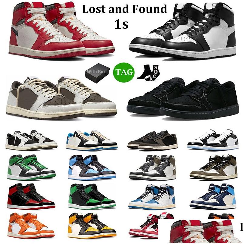 

Athletic Outdoor With Box 1 Basketball Shoes Men Women 1S Low Black Phantom Reverse Mocha Olive Lost Found White Unc Toe Lucky Gre Dhvwb, #9