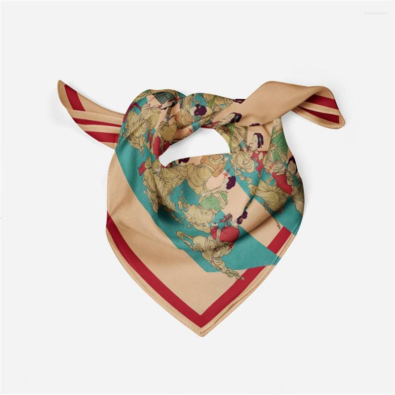 

Scarves 53cm Chinese Style He Le Tu Luxury Woman Silk Square Scarf Bandana Headband Fashion Hijab Adult Muslim Neckerchief Outdoor