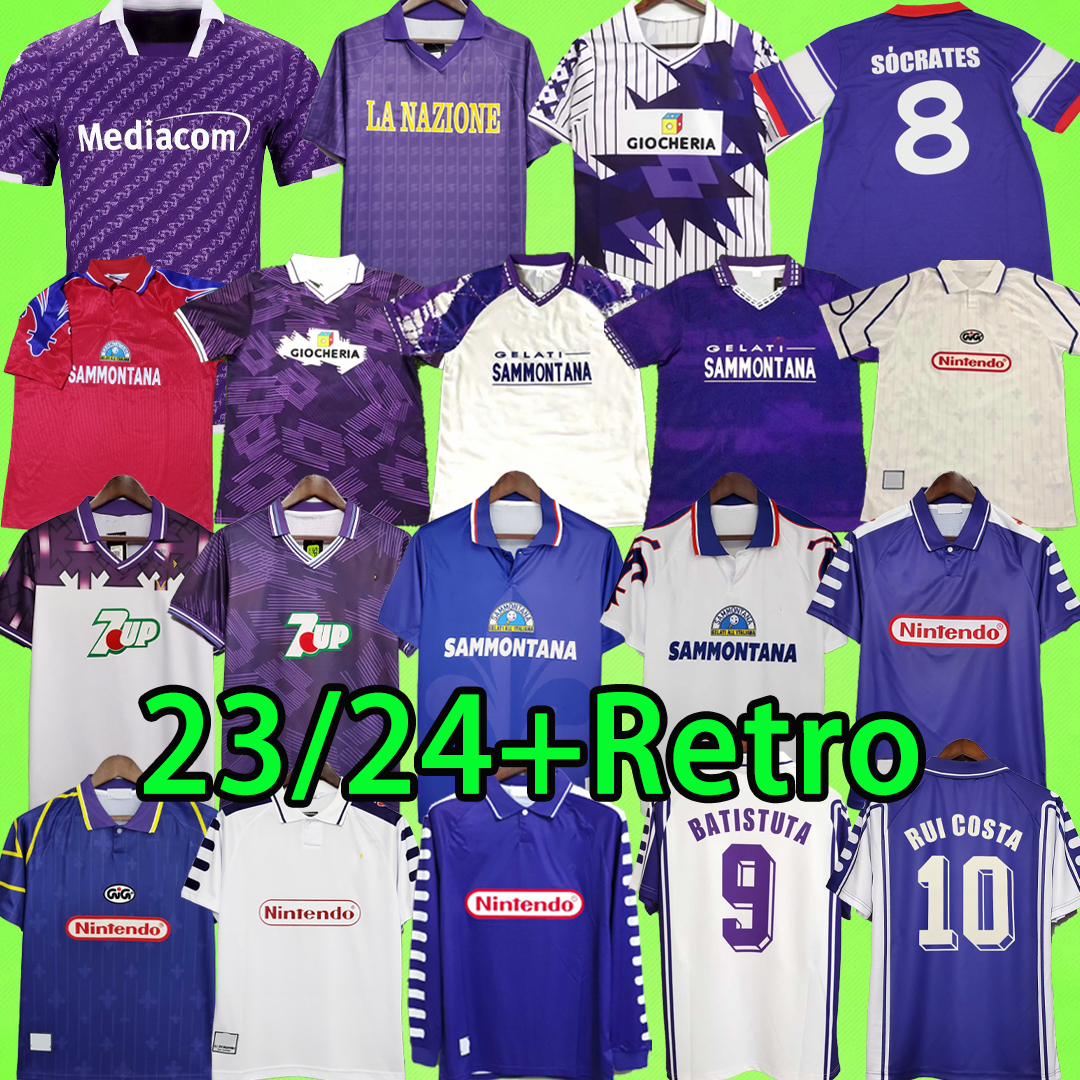 

23 24 Soccer Jerseys Fiorentina uniforms Retro 79 80 84 85 89 90 91 92 93 94 95 96 97 98 99 00 BATISTUTA RUI COSTA EDMUNDO MIJATOVIC Firenze Vintage football shirt Florence