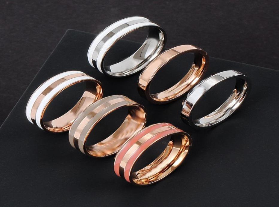

Brand Designer 316L Titanium Steel Ring Love Enamel Filled Wedding Band Jewelry for lovers couple wedding gift US Size 4113137312