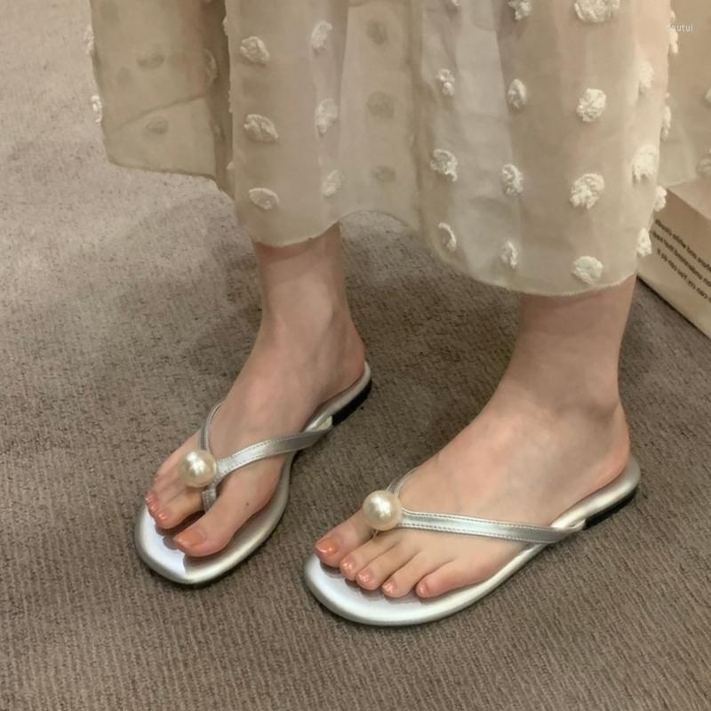 

Slippers Fashion Women Summer Peal Decoration Sandals Beach Non-Slip Slides Flip Flop Soft Casual Outdoor Shoes For Female, Pink