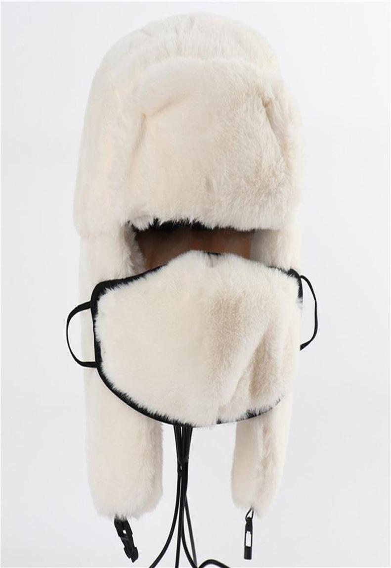 

Berets High Quality Ushanka 2022 Thermo Winter Faux Fur Hat Women Bomber Hats Warm Pink Ski Earflaps Mask Soviet Russian Snow Cap3610110, Black