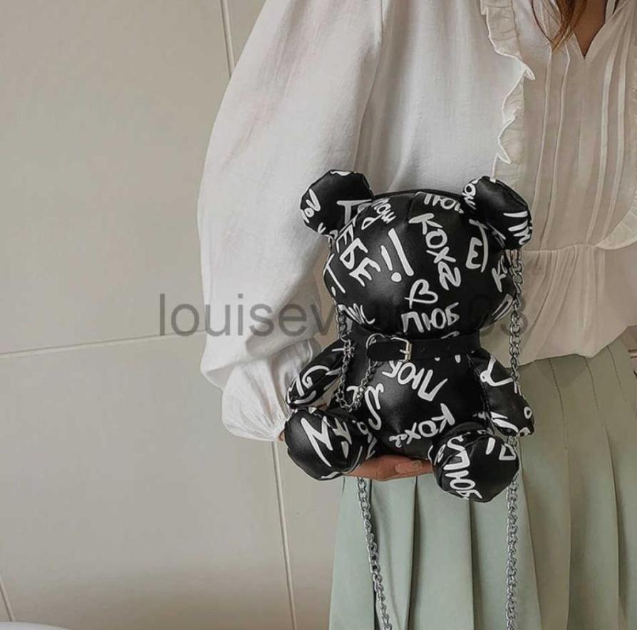 

Designer Cute Bear Bag Tote Shoulder Messenger Handbag Mens Womans Casual Fashion Luxurious Personality Graffiti Fashion Children 7413331, Army green