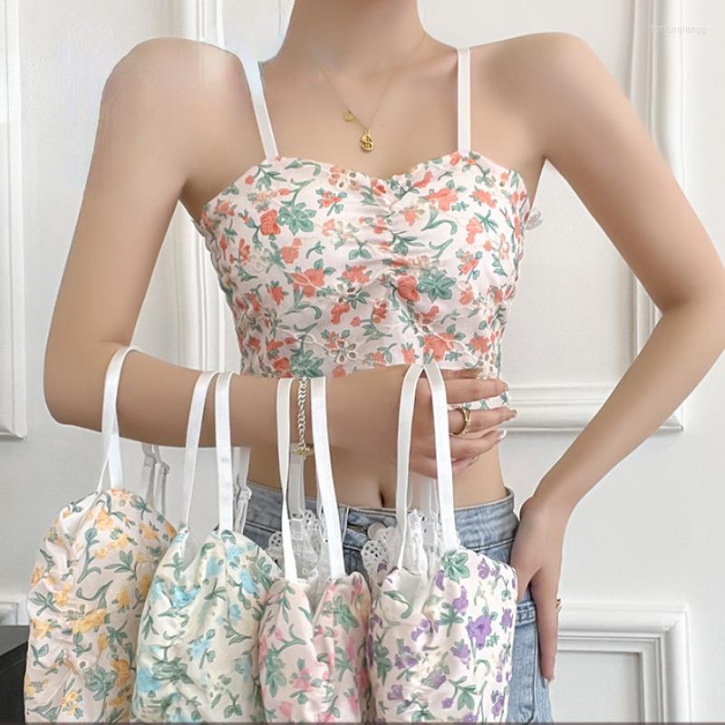 

Women's Tanks Floral Suspender With Adjustable Spaghetti Strap Backless Summer Women French Sweet Camisole Sexy Tank Tops Female Tees