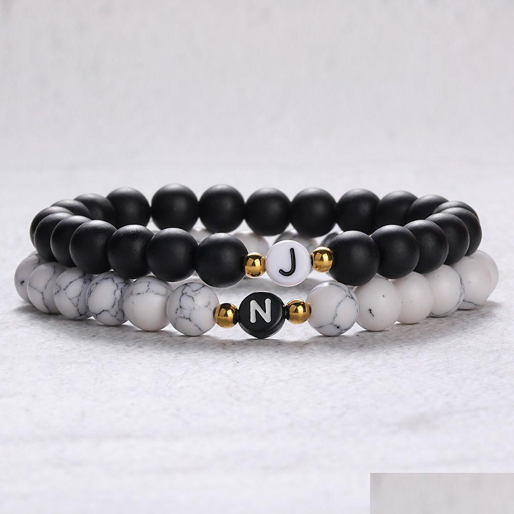 

Beaded Diy Az 26 Letter Bracelets Black White Stone Bead Couple Bracelet Friendship Lucky Kids Family Gift Drop Delivery Jewelry Dh6Vh