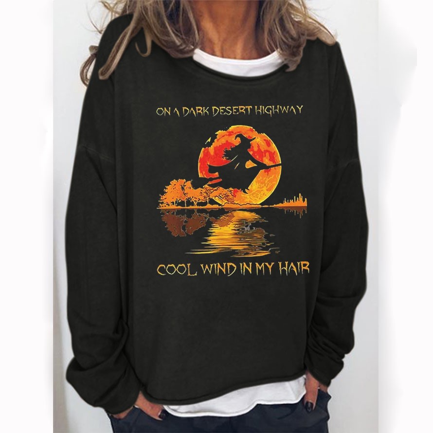 

Europe and the United States black cat English pattern hoodie female hot selling cross-border round neck long-sleeved pullover top