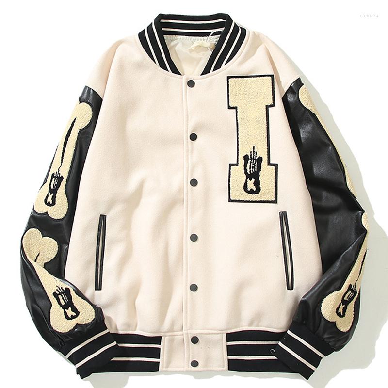 

Men's Jackets Hairy Bone Stick Flocking Mens Varsity Jacket Woman Hip Hop Harajuku Vintage College Style Bomber Winter Baseball Uniform, Beige