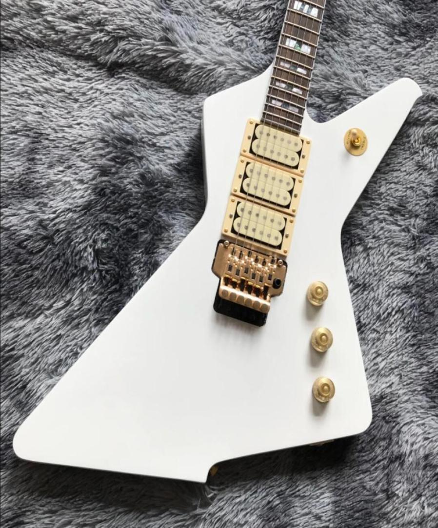 

Rare ICEMAN Paul Stanley Gloss White Destroyer Explorer Electric Guitar Abalone Pearl Block Inlay Floyd Rose Tremolo Bridge Wh4849660