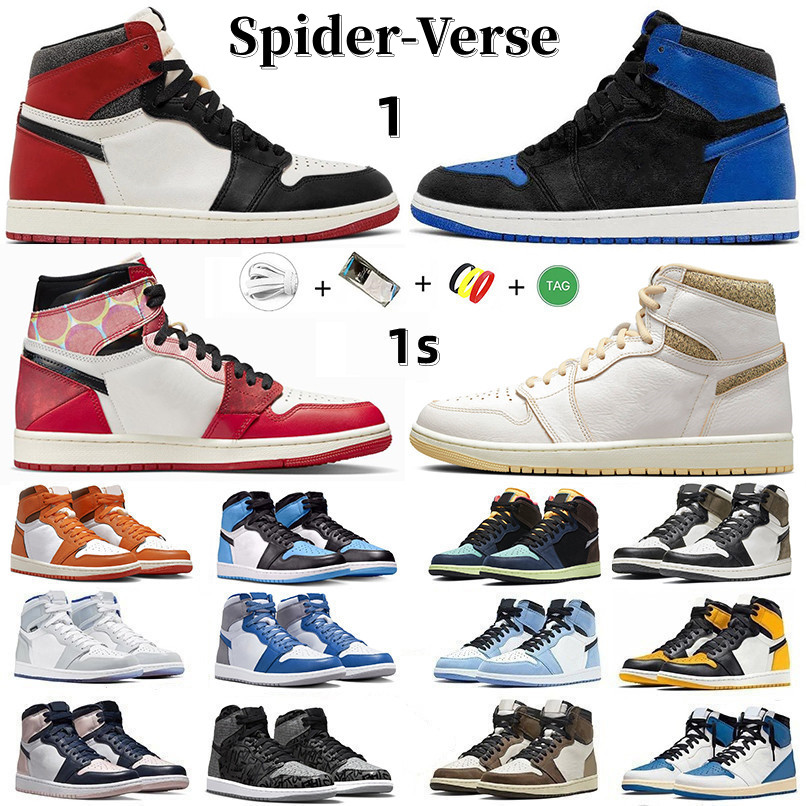 

1 Spider-Verse Mens Basketball Shoes Jumpman 1s Black Toe Royal Reimagined UNC Toe University Blue Patent Bred Lucky Green Lost Found women sports Sneakers