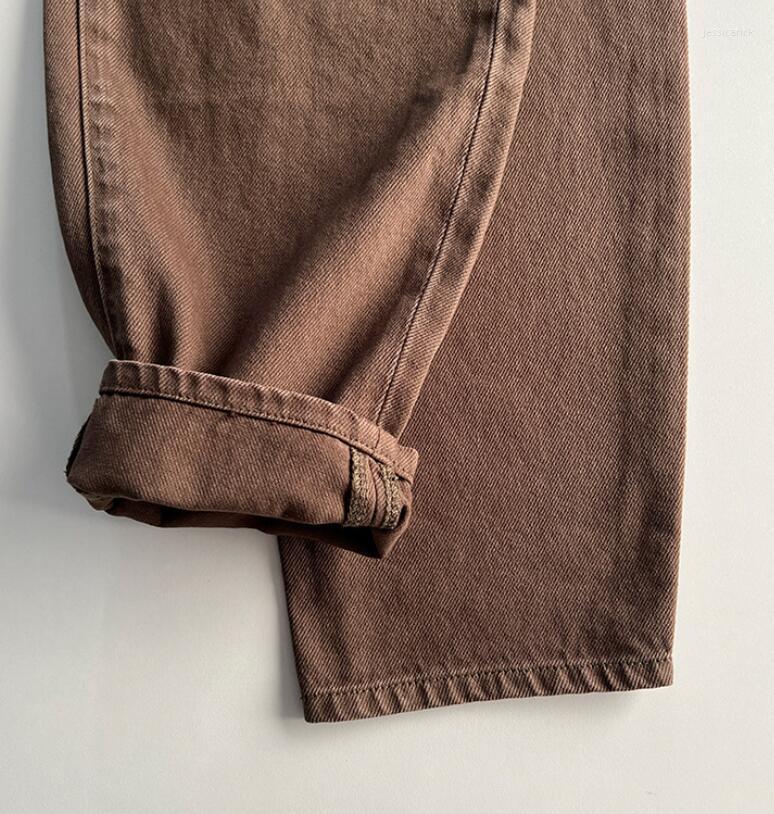 

Women's Jeans 2023SS Woman Fashion Chocolate Denim Twist Pencil Wide Leg High Waist Brown Trousers Pants, Auburn