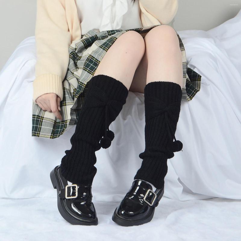 

Women Socks Women's Ribbed Solid Color Bowknot Plush Balls Decoration Anti-Slip Windproof Protectors, Black