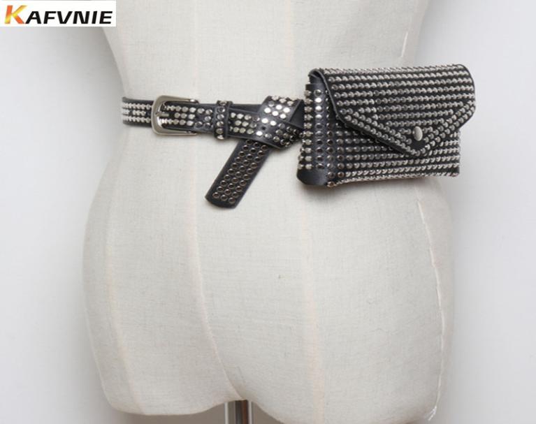 

KAFVNIE mode Fashion Rivets Luxury Designer Fanny Pack Size Pack Women Waist Bag Phone Pouch Pouch Leather Belt Bag 1542 MX2007174350686, Red