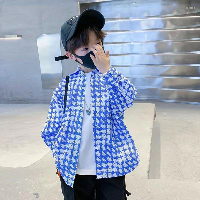 

Jackets Cartoon Smile Kids Boys Coat Spring 2 Colors Long Sleeve Handsome Turn-down Collar Casual Outerwear For 3T 4 6 8 9 10 12Year, Picture shown