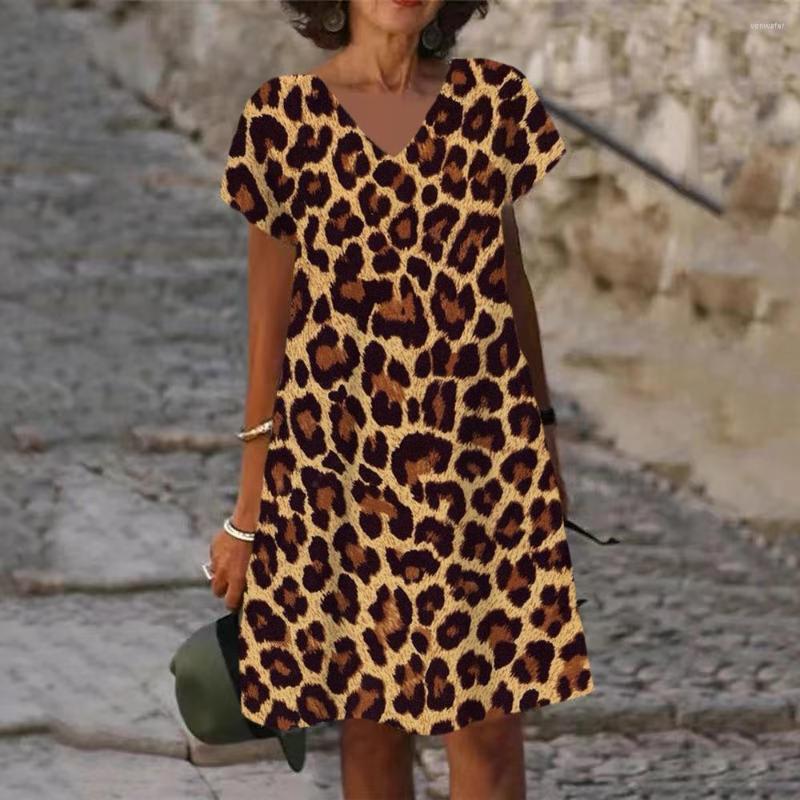 

Casual Dresses 2023 Summer Women Dress Elegant Mini Short Sleeve V-neck Vintage Female Holiday Sexy Leopard Print Lady Nightclub Party, Blz8bj1158