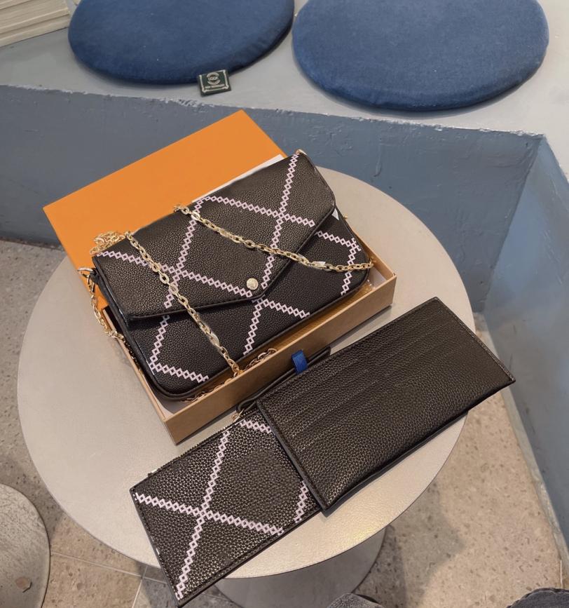 

2022 Embossed Designer Bags Fashion Women Handbags Purses 3 Pes Wallets Ladies Card Holder Chain Shoulder Bag Totes with Box1292490, Red