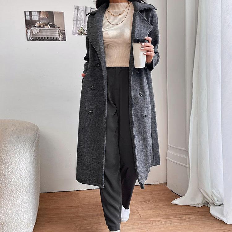 

Women's Jackets Winter Fall Collection Women Clothing Outwear Grey Lapel Collar Double Breasted Slant Pocket Pea CoatWomen's, Gray