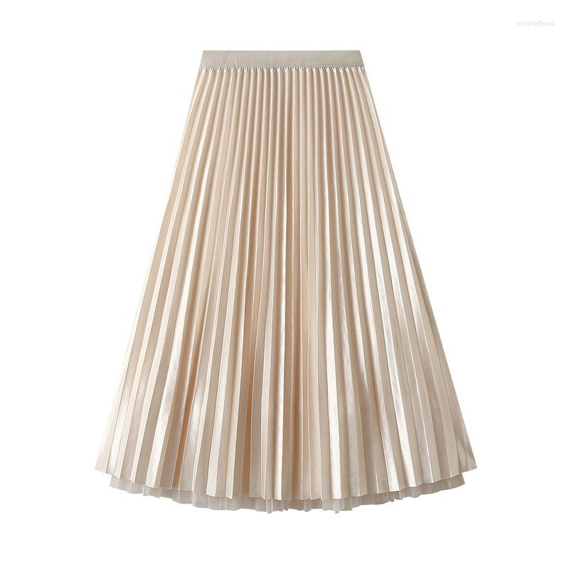 

Skirts Women's Spring High-waisted Pleated Skirt With Double-sided Studded Gauze Medium Length Large Swing A-line, Black