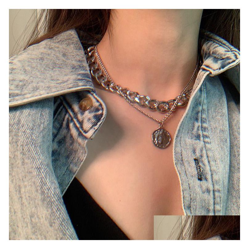 

Pendant Necklaces Human Head Layered Necklace Bohemian Jewelry Gold Clavicle Drop Delivery Pendants Dh8St