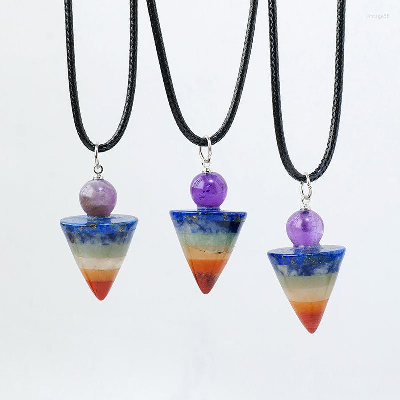 

Pendant Necklaces 7 Chakras Natural Crystal Necklace Rainbow Stone Healing Pointed Quartz Pendulum Reiki Amulet Jewelry For Women