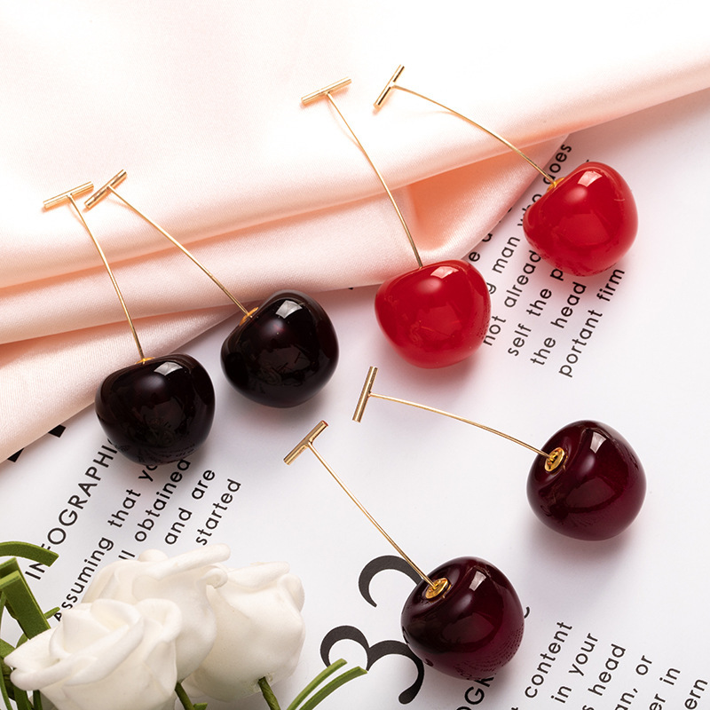 

New Cute Simulation Red Cherry earrings Sweet Resin For Women Girl Student Fruit 1Pair Earring Gift